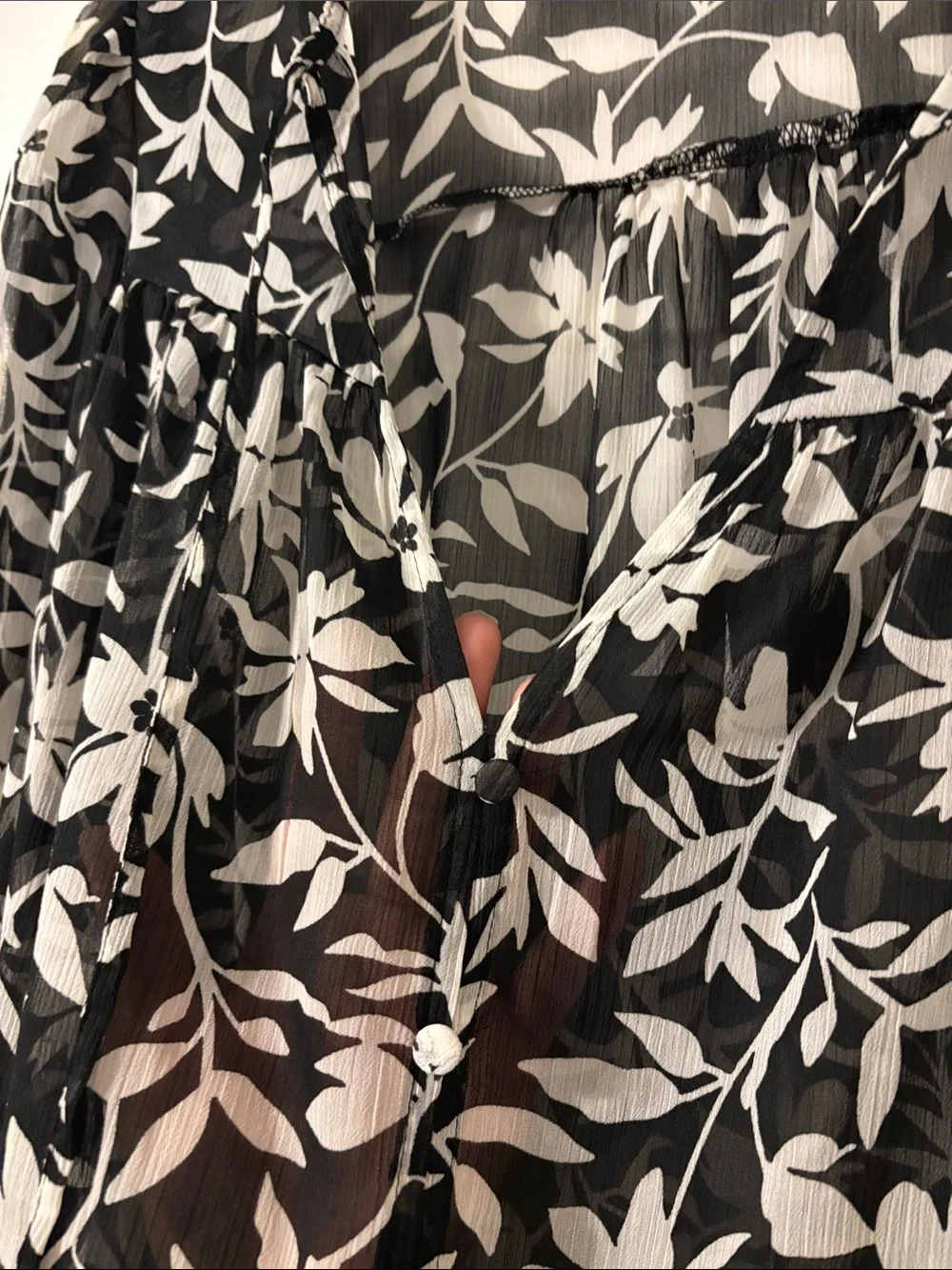 ZARA Black & White Floral Tie-Neck Sheer Blouse